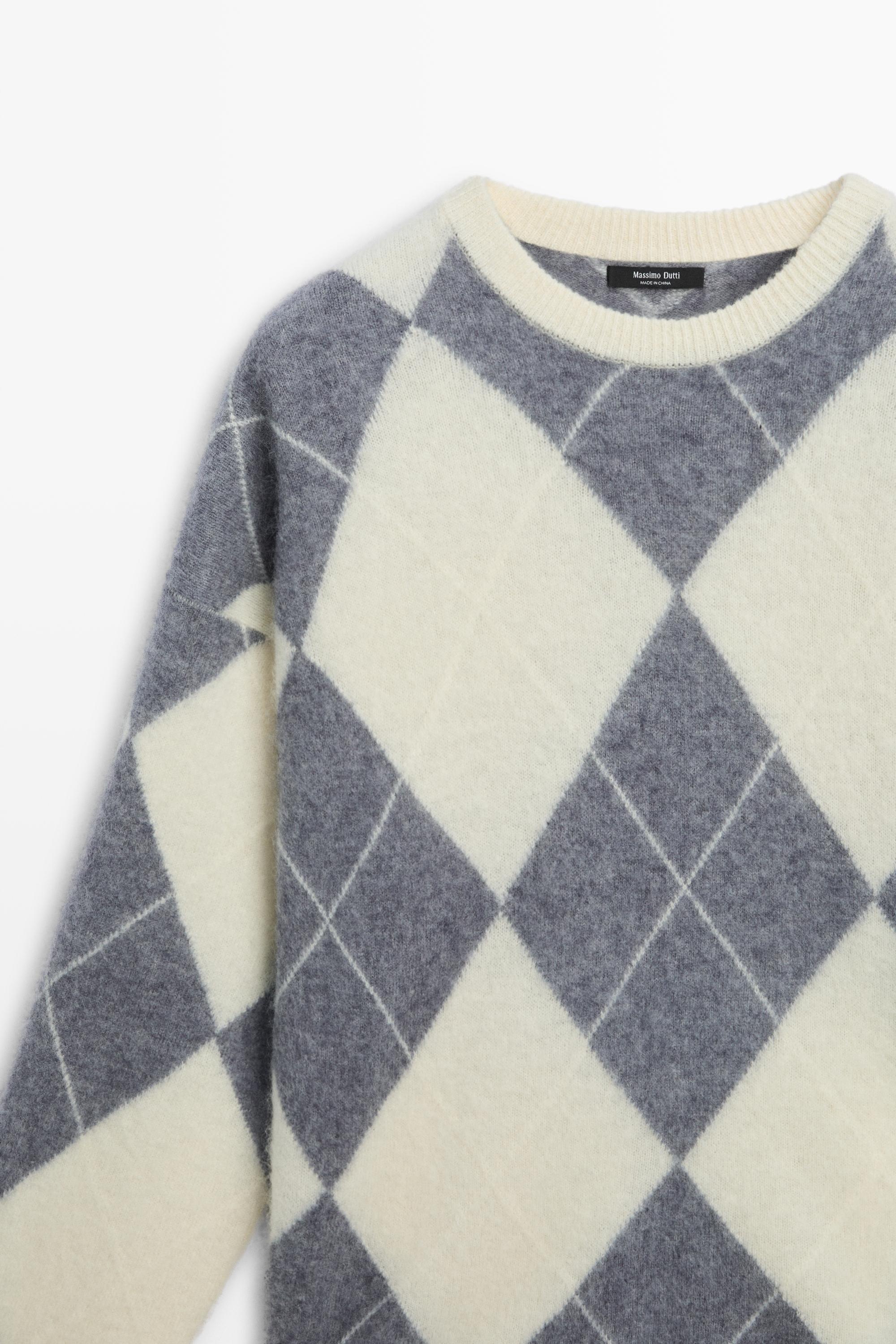 Pull en maille à losanges et mélange de laine