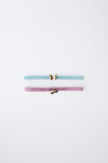 TWO-PACK OF BUTTERFLY VELVET CHOKERS - Golden by Zara