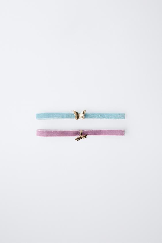 TWO-PACK OF VELVET BUTTERFLY FAIRY CHOKERS - Golden by Zara - Image 0