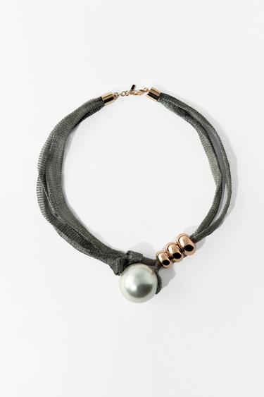 COLLAR MALLA BOLAS PERLA - Plata de Zara