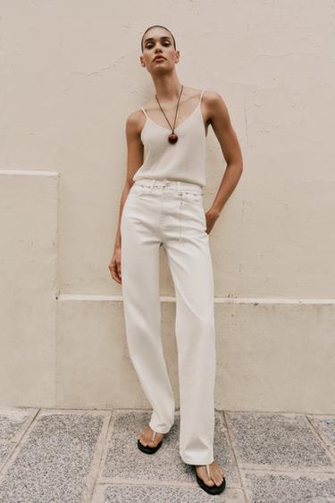 Z1975 PEARLESCENT EFFECT BELTED JEANS - Oyster-white by Zara