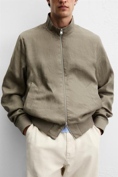 100% LINEN BOMBER JACKET - Light khaki by Zara - Image 5