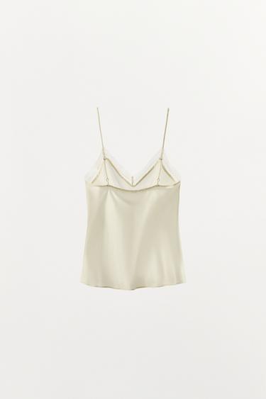 TOP 100% SOIE DENTELLE - Écru de Zara - Image 6