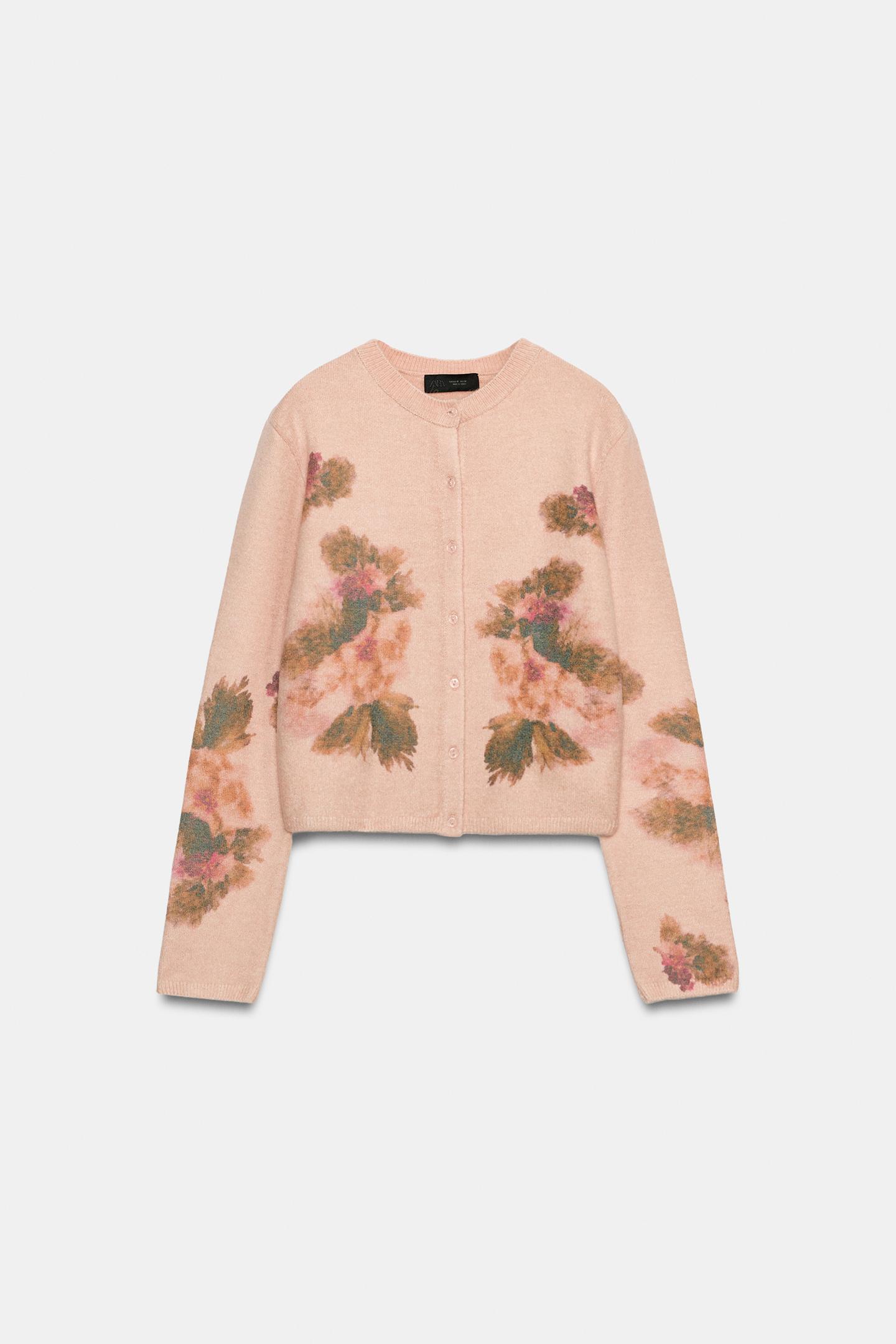 Женские свитеры Zara Floral Print Cardingan, цвет: Розовый — фото 3