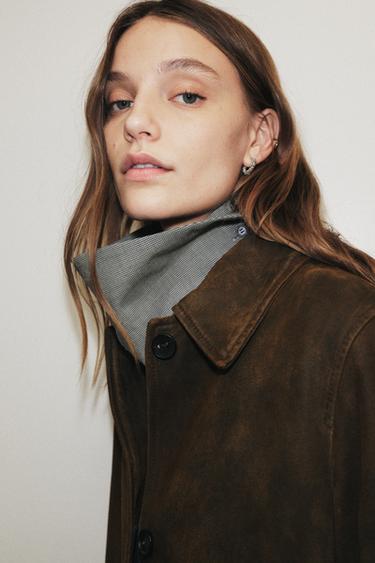 Zara ZW COLLECTION 100% LEATHER LONG COAT - Brown