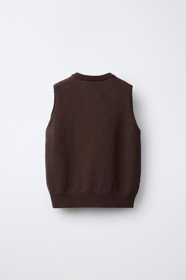 BUTTONED KNIT WAISTCOAT - Brown by Zara - Image 1
