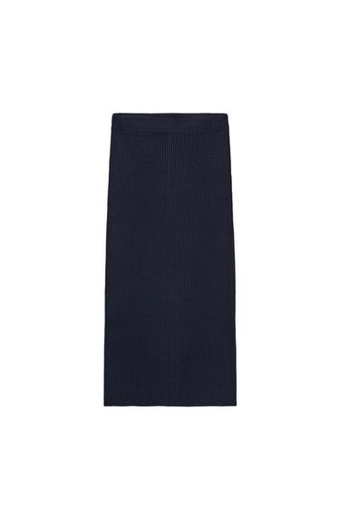 RIB KNIT MIDI SKIRT - Navy blue by Zara