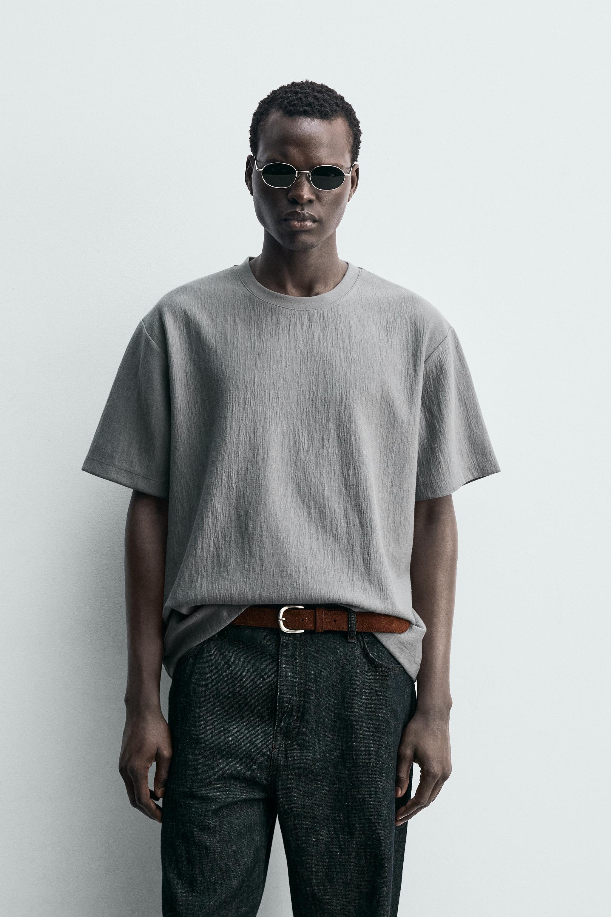 RELAXED FIT TEXTURED T-SHIRT — Gray