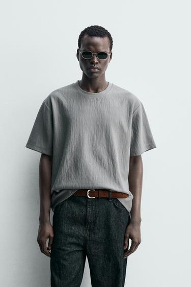 RELAXED FIT TEXTURED T-SHIRT - Grey by Zara