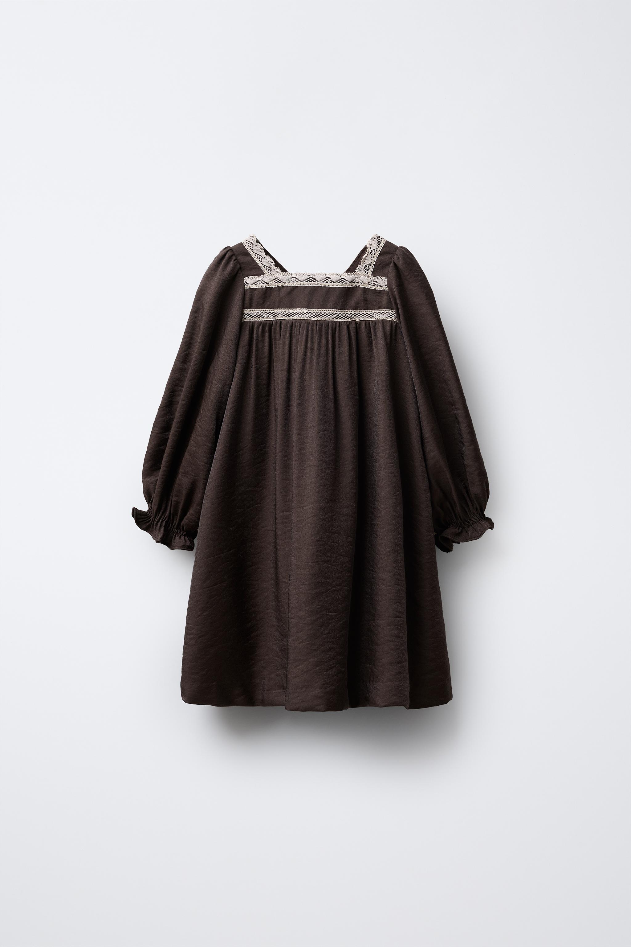 29.しめ縄 CONTRAST LACE SATIN EFFECT DRESS - Chocolate | ZARA Canada