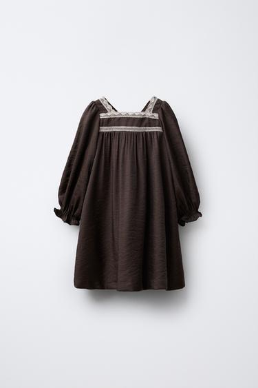 ROBE SATINÉE DENTELLE CONTRASTE - Chocolat de Zara - Image 0