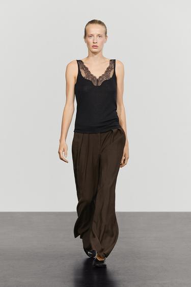 Strappy lace-trimmed camisole top — Black 1