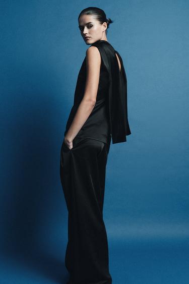 ZW COLLECTION SATIN TROUSERS WITH DARTS - Black by Zara