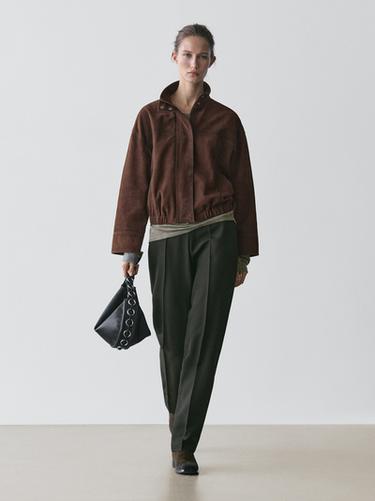 Zara Suede leather bomber jacket - Brown