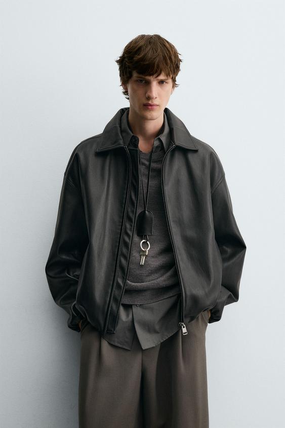 フェイクレザーボンバージャケット - ブラック | ZARA Japan / 日本