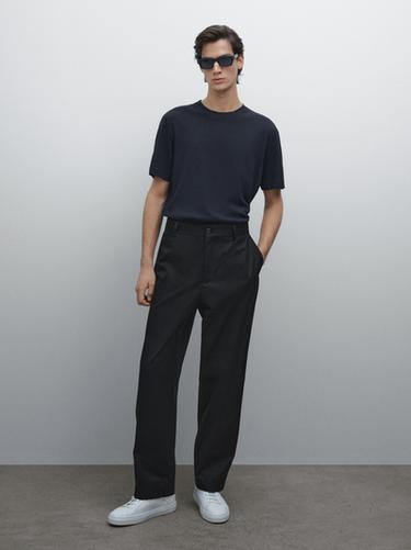 Short-sleeved T-shirt with linen - Bleu marine de Zara - Image 0