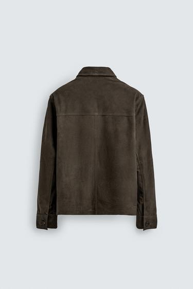 BLOUSON REGULAR FIT EN CUIR DAIM - Marron de Zara - Image 7