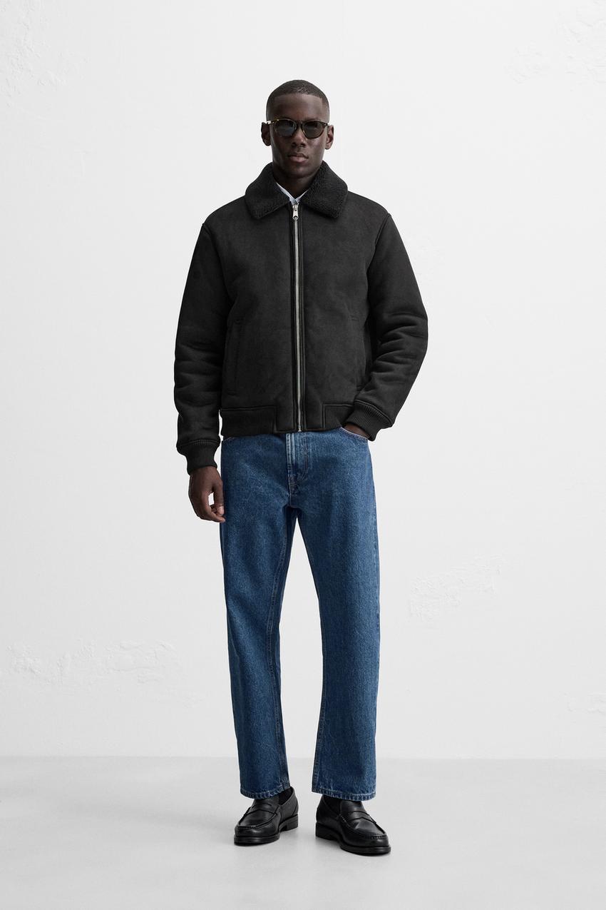 フェイクスエード コントラスト ジャケット - ブラック | ZARA 