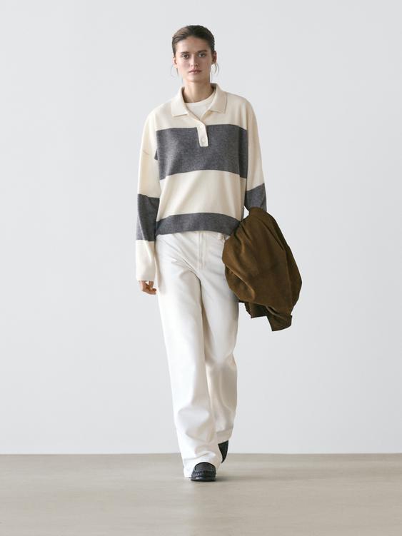 Striped knit sweater with polo collar from Zara - $160