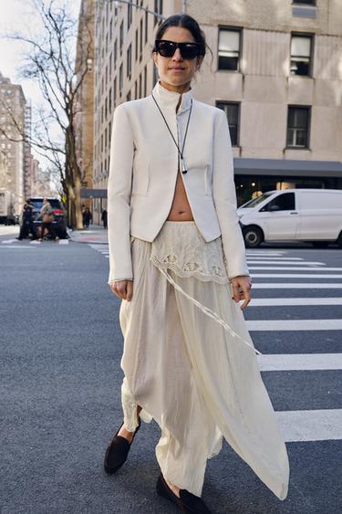 ZW COLLECTION EMBROIDERED WAISTBAND MIDI SKIRT - Ecru by Zara