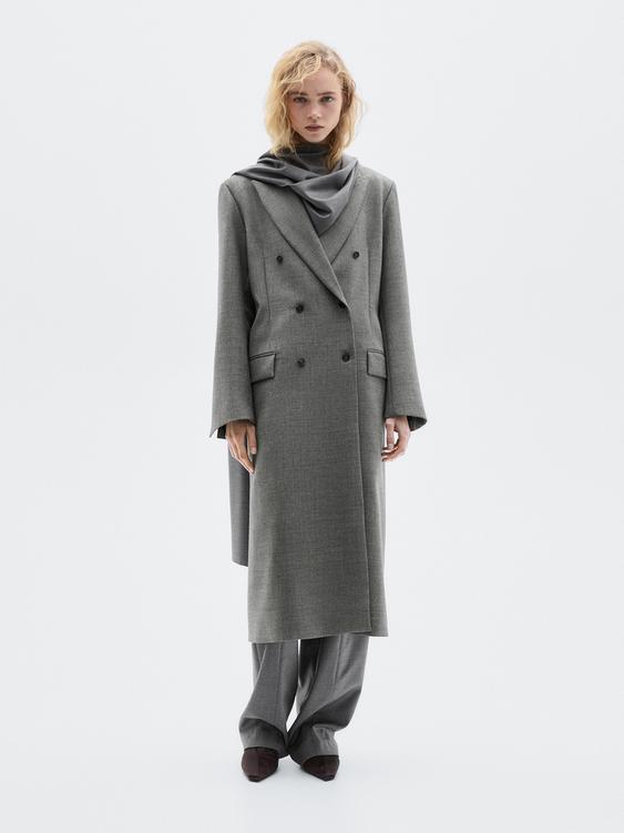 Long 100% wool coat with notch lapel - LIMITED