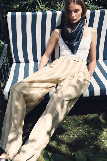 PANTALON WIDE LEG À RAYURES ZW COLLECTION - Écru / Beige de Zara - Image 0