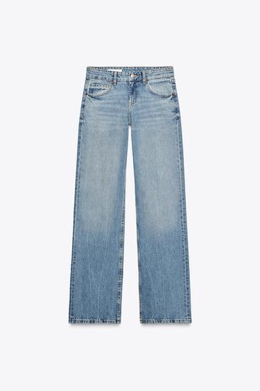 JEANS TRF WIDE LEG بسرج قصير - أزرق فاتح الخاص بـ Zara