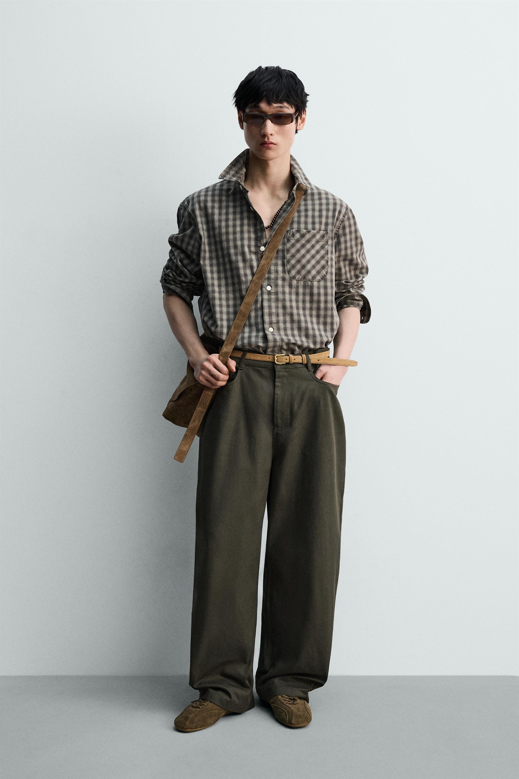 COTTON-LYOCELL CHECK SHIRT - Grey / Tan | ZARA Singapore