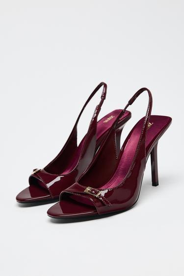 SANDALES À TALONS EFFET VERNI - Bordeaux de Zara - Image 1
