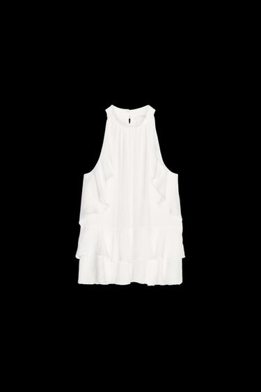 Zara RUFFLED HALTER TOP - White - Image 0