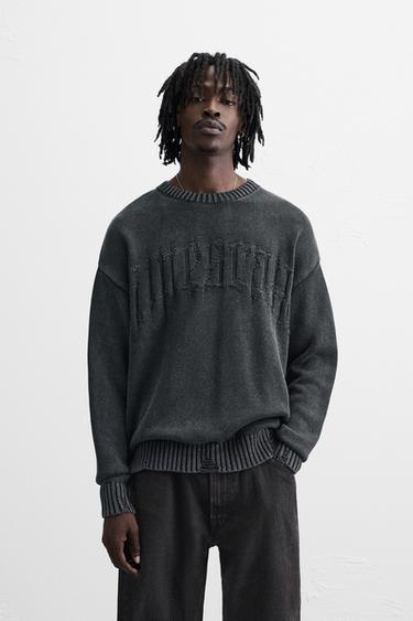 JERSEY JACQUARD TEXTO - Gris Antracita de Zara