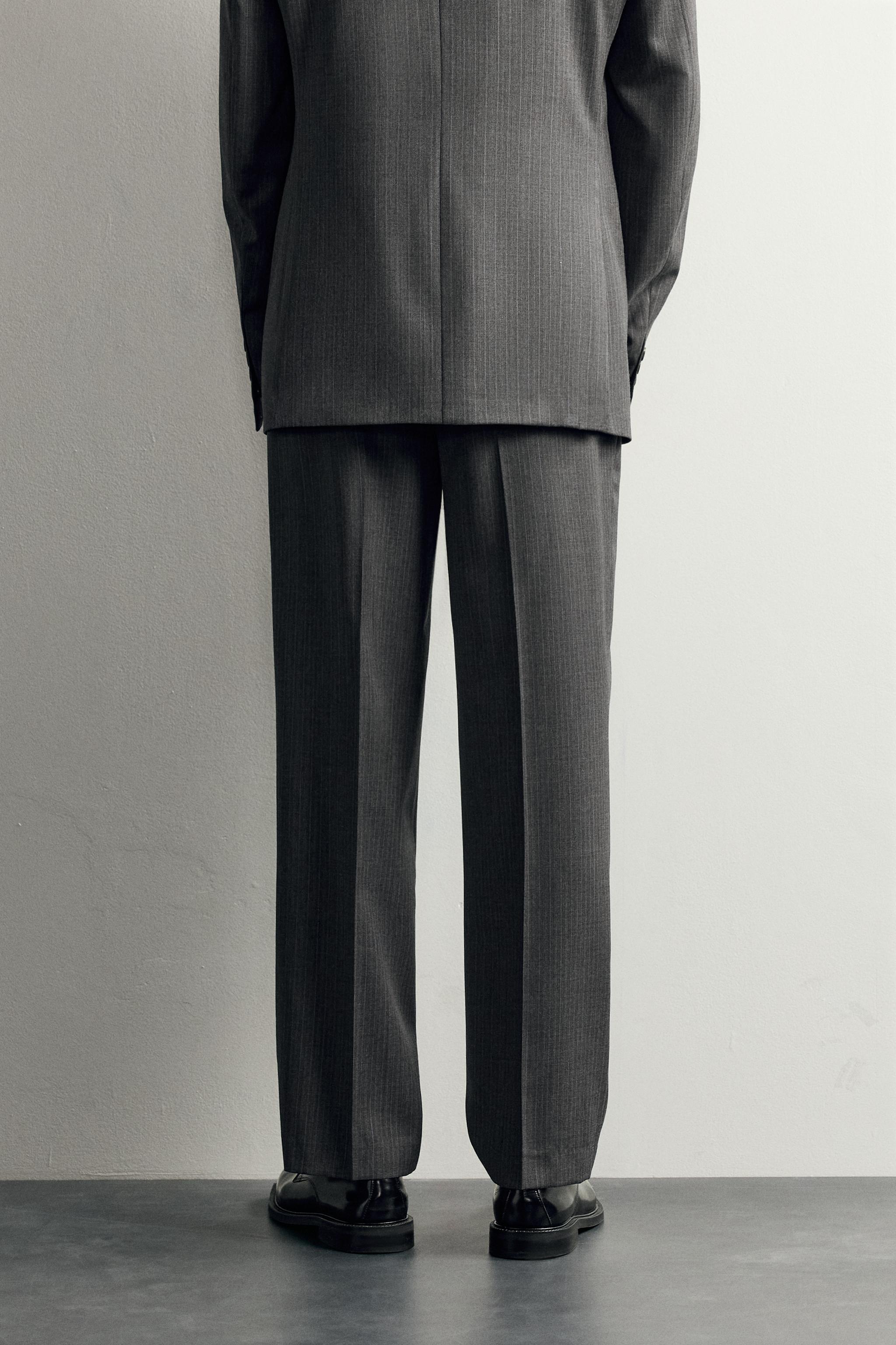 100% WOOL STRIPED REGULAR FIT SUIT PANTS