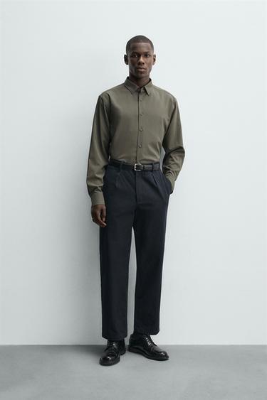 ÁO SƠ MI SLIM FIT - màu vàng kaki dịu từ Zara