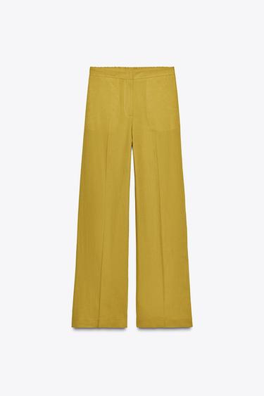 PANTALÓN RECTO CON LINO - Mostaza de Zara