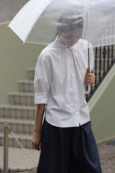 ZW 컬렉션 플리츠 벌룬 소매 셔츠 - Zara 화이트