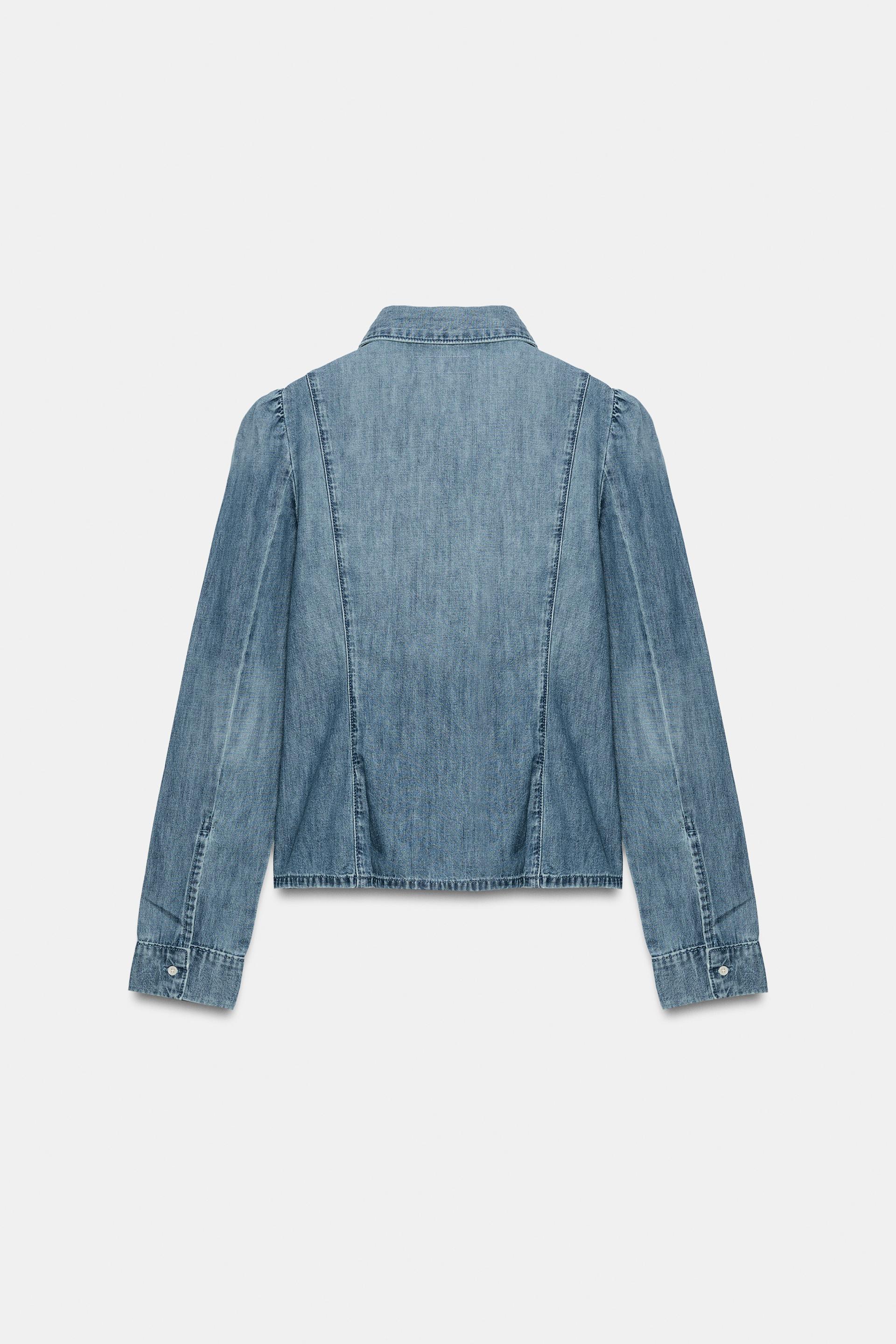 TRF GATHERED SHOULDER DENIM SHIRT thumbnail 8