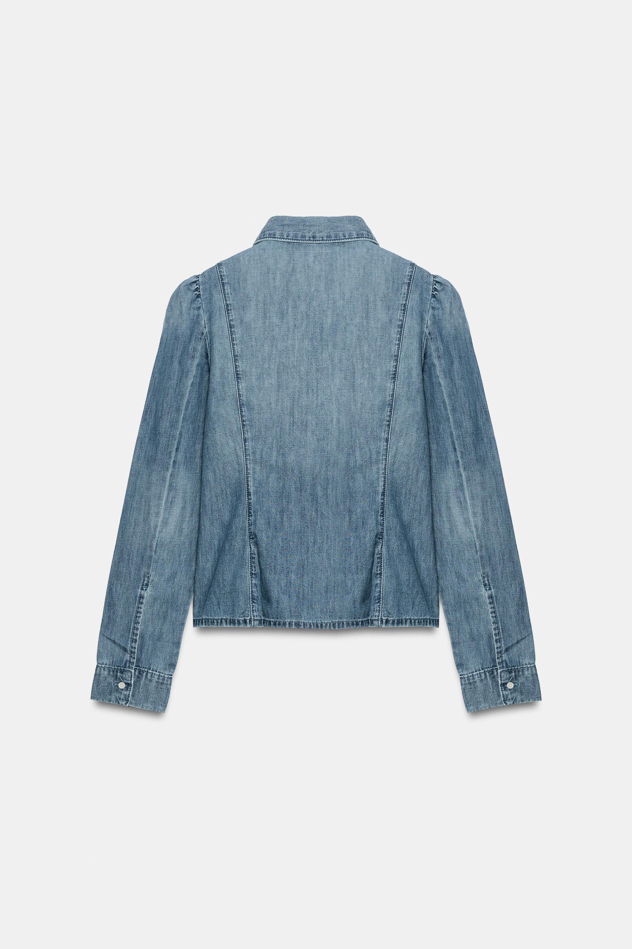 Женские рубашки Zara TRF GATHERED SHOULDER DENIM SHIRT — фото 8