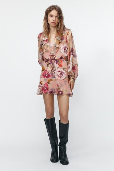 FLORAL PRINT RUFFLED MINI DRESS - Multicoloured by Zara - Image 0