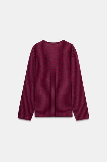 T-SHIRT À RAYURES EN COTON ET LIN - Violets de Zara - Image 7