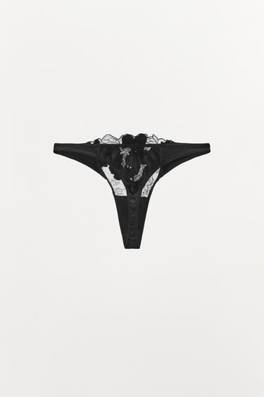 TANGA DENTELLE FLEURS - Noir de Zara - Image 4