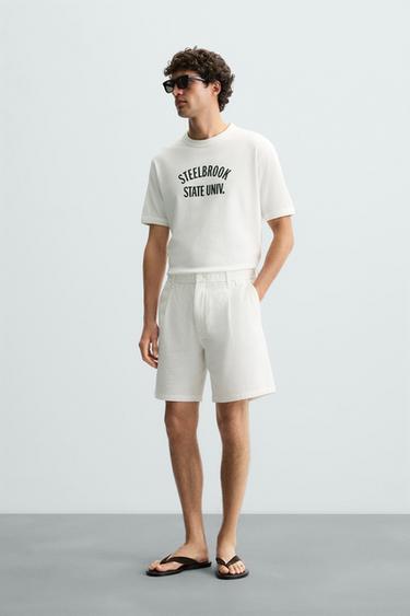 TEXTURED REGULAR FIT BERMUDA SHORTS - White by Zara - Image 0