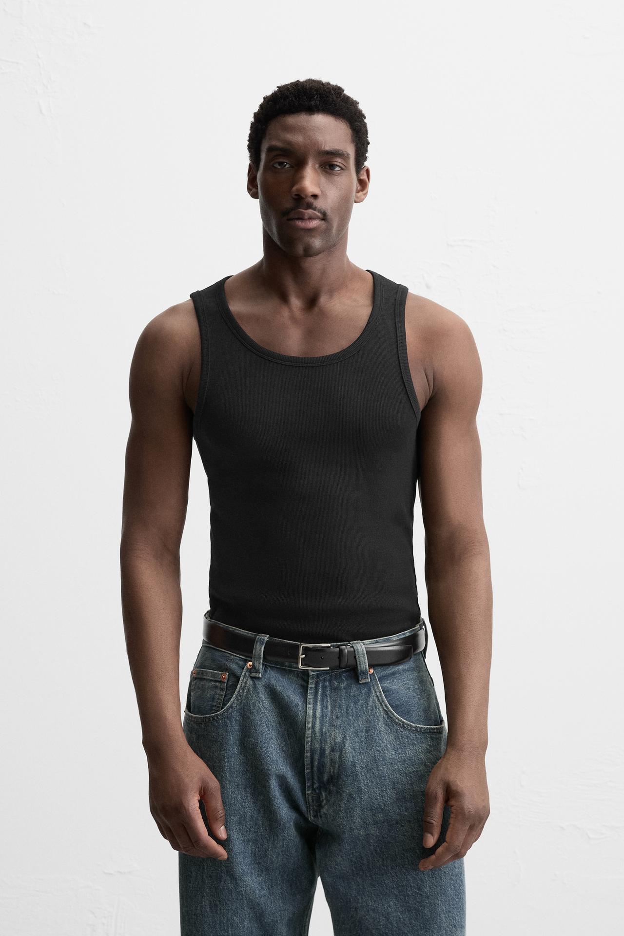 تيشرت بيزك TANK RIB - أسود الخاص بـ Zara