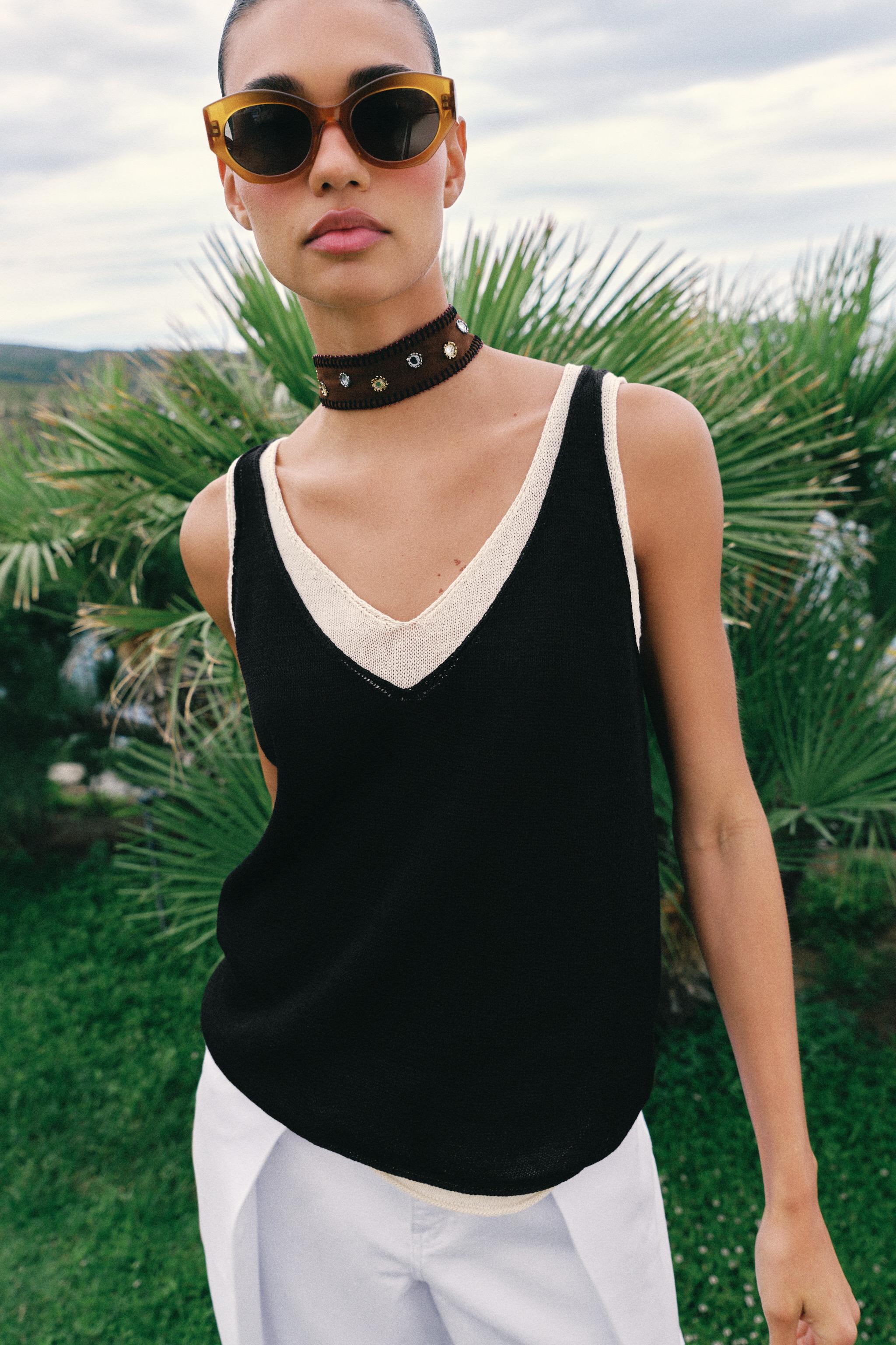 COMBINATION KNIT TOP — Black