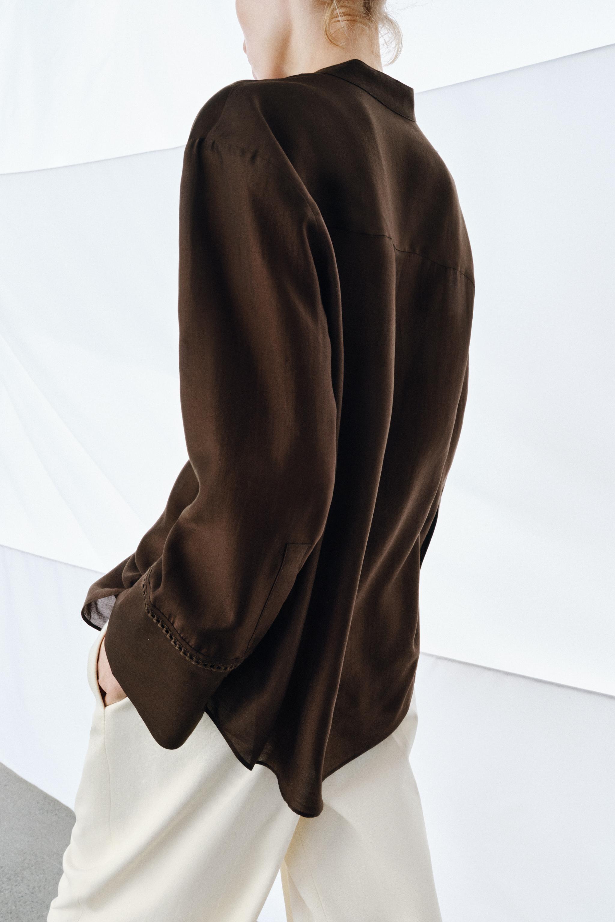 刺繍入りポケット付きシャツ ZW COLLECTION - ブラウン | ZARA Japan