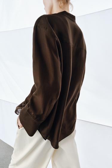 EMBROIDERED POCKET SHIRT ZW COLLECTION - Brown by Zara - Image 2