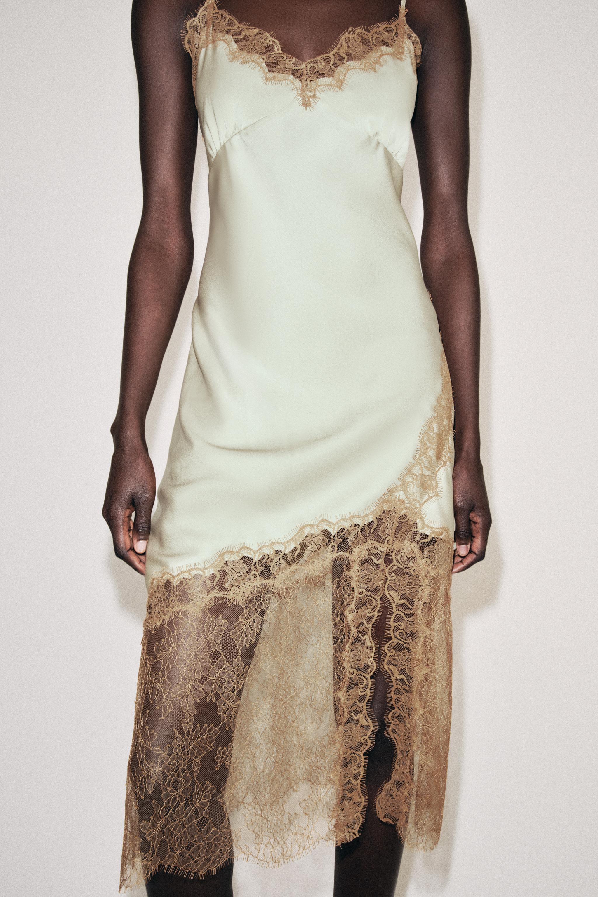 ZW COLLECTION LACE SLIP DRESS - Sea green | ZARA United States