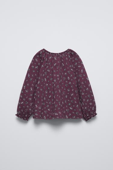 TEXTURED BLOUSE WITH FLORAL PRINT - Burgundy by Zara - Image 1
