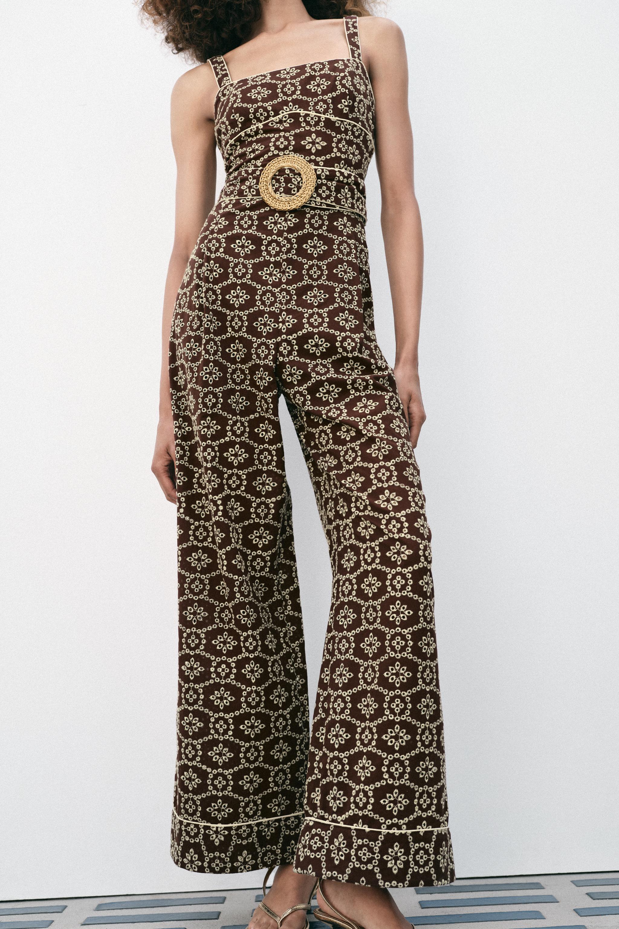Zara PERFORATED EMBROIDERED BELTED JUMPSUIT — фото 2
