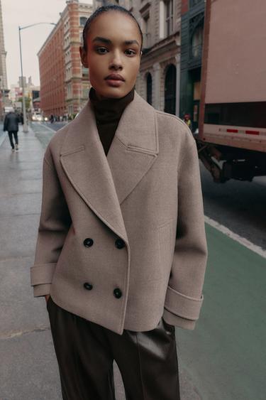 Zara DOUBLE-BREASTED SHORT COAT - Mink