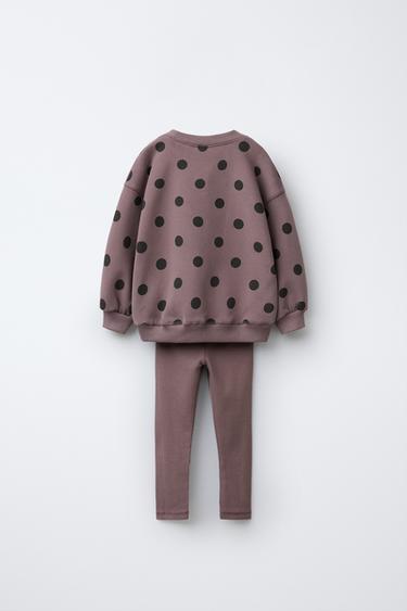 PRINTED RIBBED SWEATSHIRT AND LEGGINGS SET - Brown by Zara - Image 1